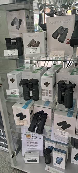 Part of our large range of Binoculars at The Sussex Astronomy Centre